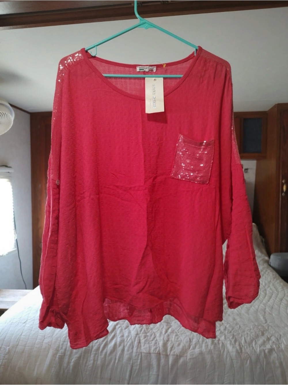 Sequin Pocket Relaxed Tunic in Hot Pink